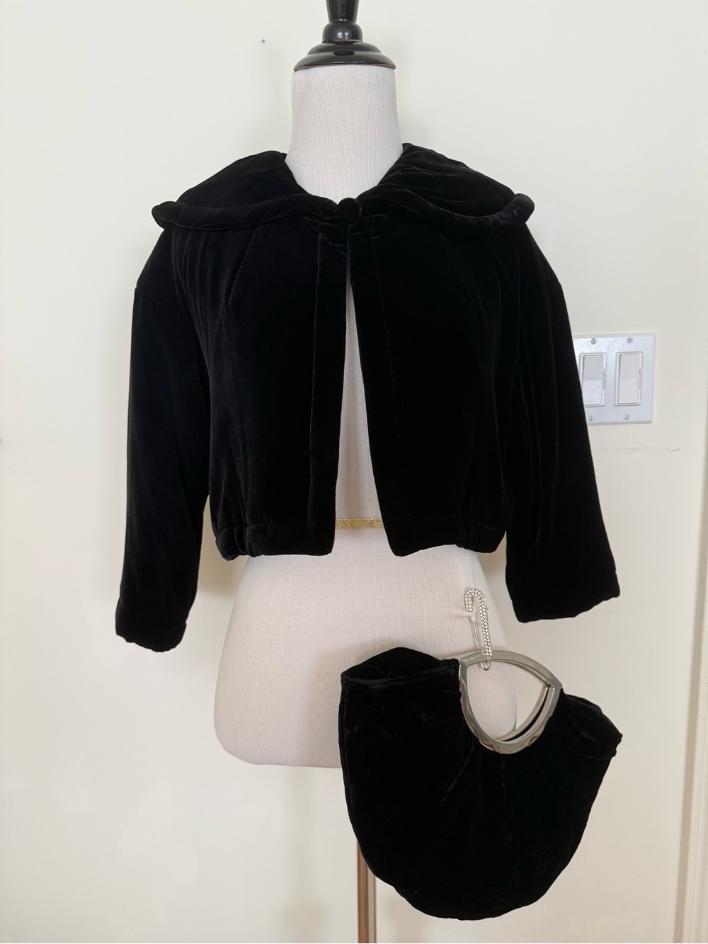 Black Velvet Shrug with Matching Velvet Bag